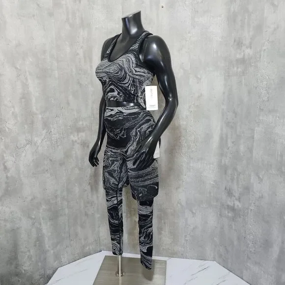 Athleta Womens XS Aurora Seamless Shine Metallic‎ Swirl Workout Set Tank & Pants - Picture 3 of 13